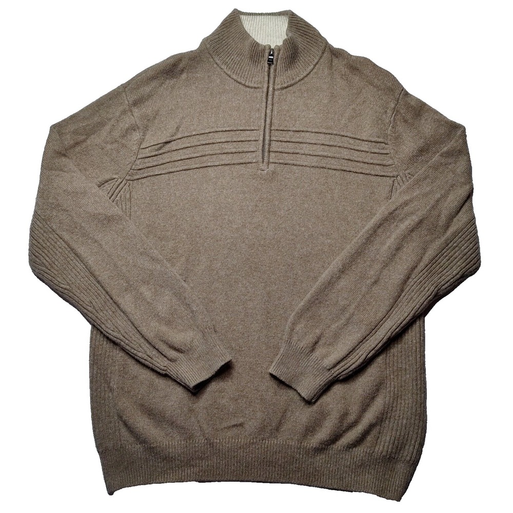 CRAZY HORSE LIZ CLAIBORNE Men Large Brown 1/4 Zip Mock Neck Cotton Blend Sweater